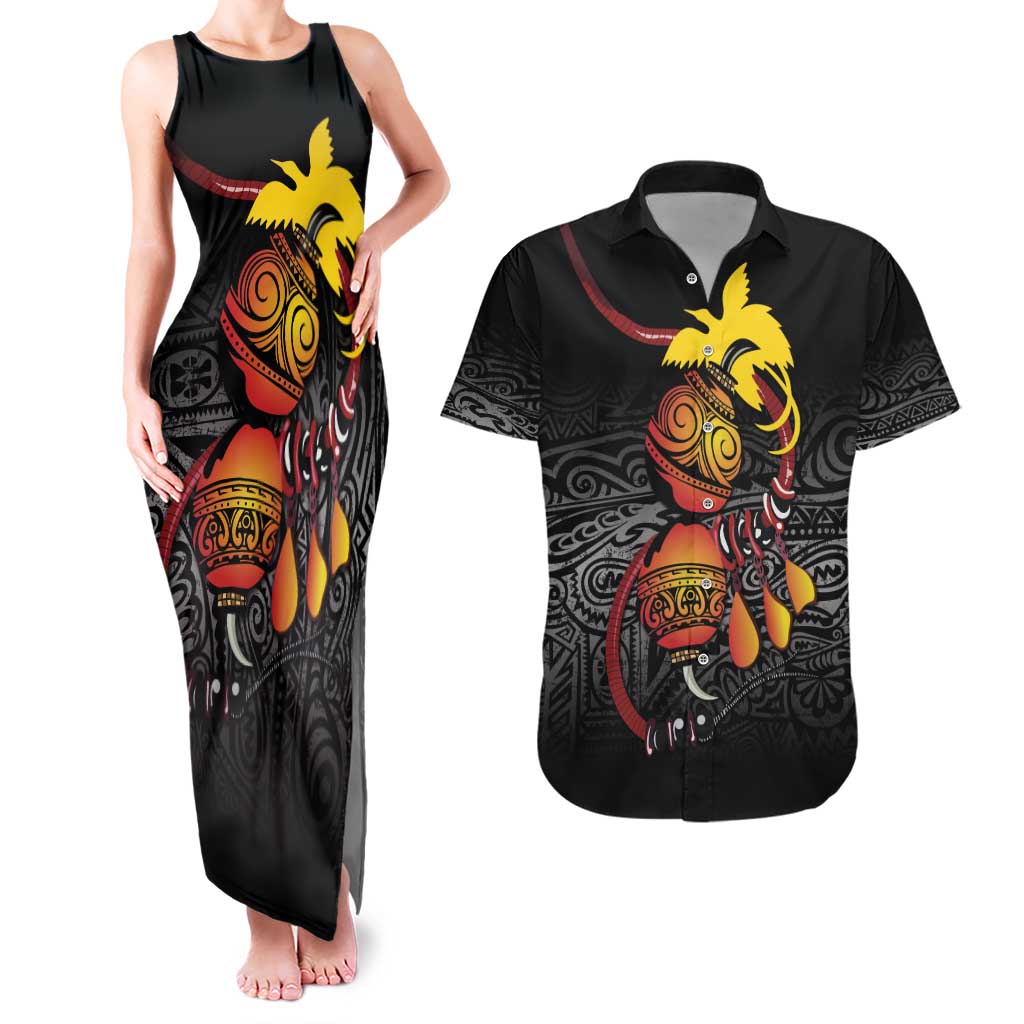 Personalized Papua New Guinea Milne Bay Couples Matching Tank Maxi Dress and Hawaiian Shirt Bagi Necklace Mix Lime Pot Grunge