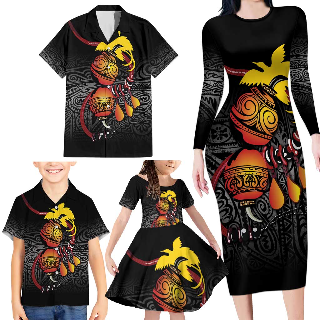 Personalized Papua New Guinea Milne Bay Family Matching Long Sleeve Bodycon Dress and Hawaiian Shirt Bagi Necklace Mix Lime Pot Grunge LT7 - Polynesian Pride