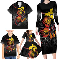 Personalized Papua New Guinea Milne Bay Family Matching Long Sleeve Bodycon Dress and Hawaiian Shirt Bagi Necklace Mix Lime Pot Grunge LT7 - Polynesian Pride