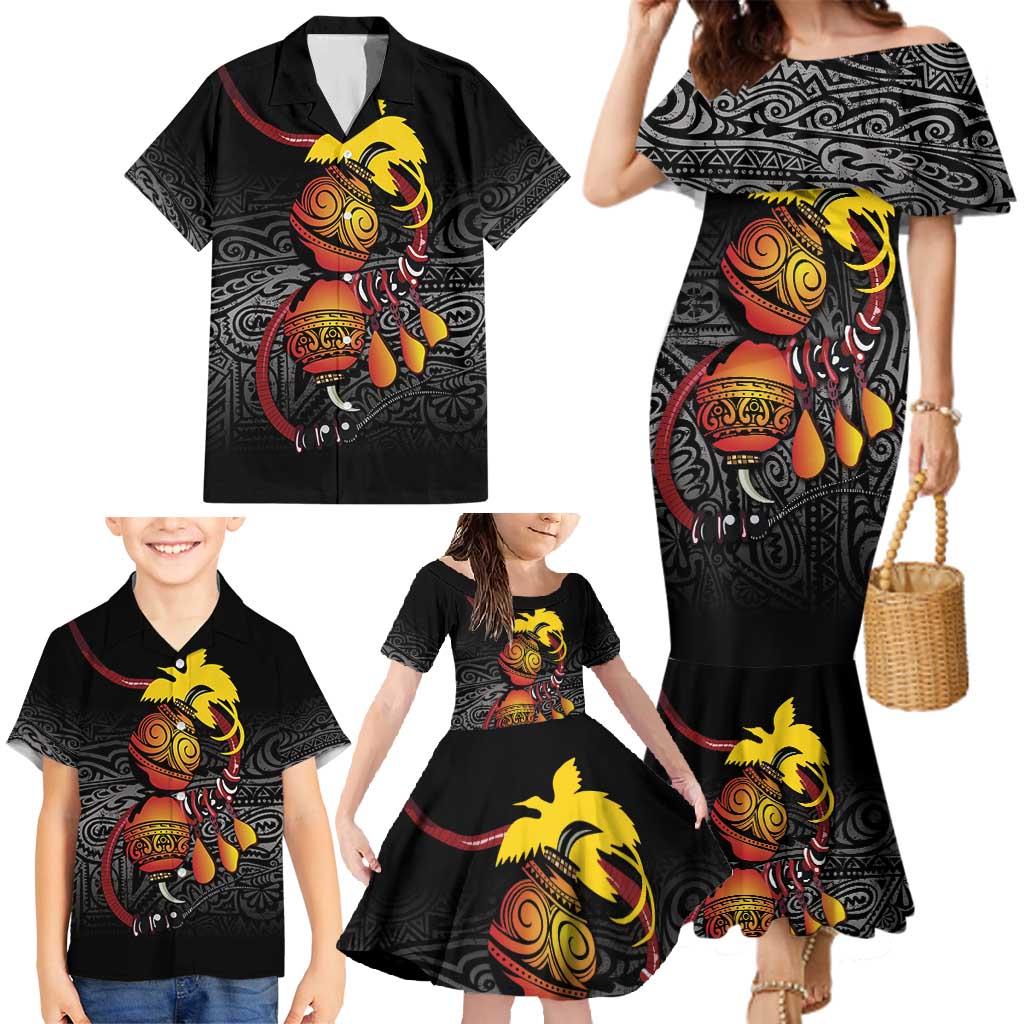 Personalized Papua New Guinea Milne Bay Family Matching Mermaid Dress and Hawaiian Shirt Bagi Necklace Mix Lime Pot Grunge LT7 - Polynesian Pride