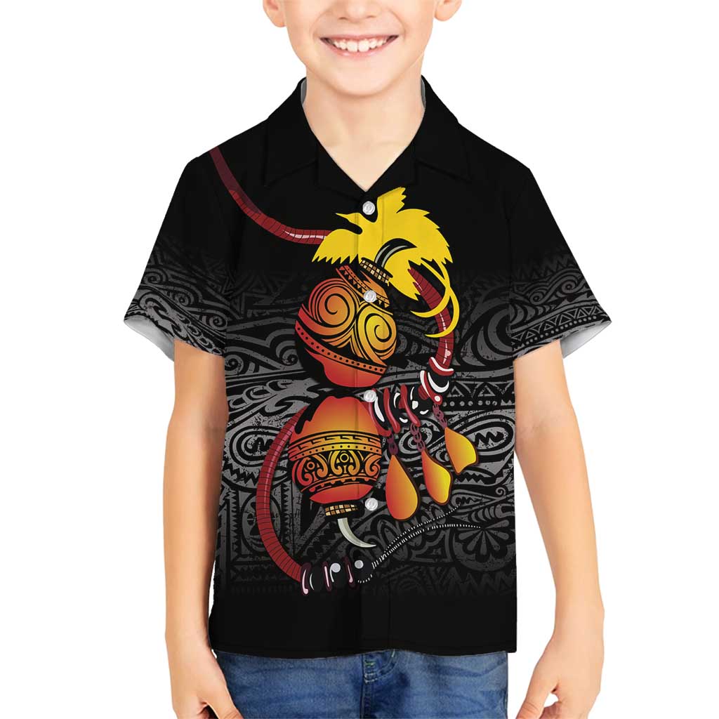 Personalized Papua New Guinea Milne Bay Family Matching Off Shoulder Maxi Dress and Hawaiian Shirt Bagi Necklace Mix Lime Pot Grunge LT7 Son's Shirt Black - Polynesian Pride