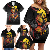 Personalized Papua New Guinea Milne Bay Family Matching Off Shoulder Short Dress and Hawaiian Shirt Bagi Necklace Mix Lime Pot Grunge LT7 - Polynesian Pride