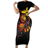 Personalized Papua New Guinea Milne Bay Family Matching Short Sleeve Bodycon Dress and Hawaiian Shirt Bagi Necklace Mix Lime Pot Grunge LT7 Mom's Dress Black - Polynesian Pride