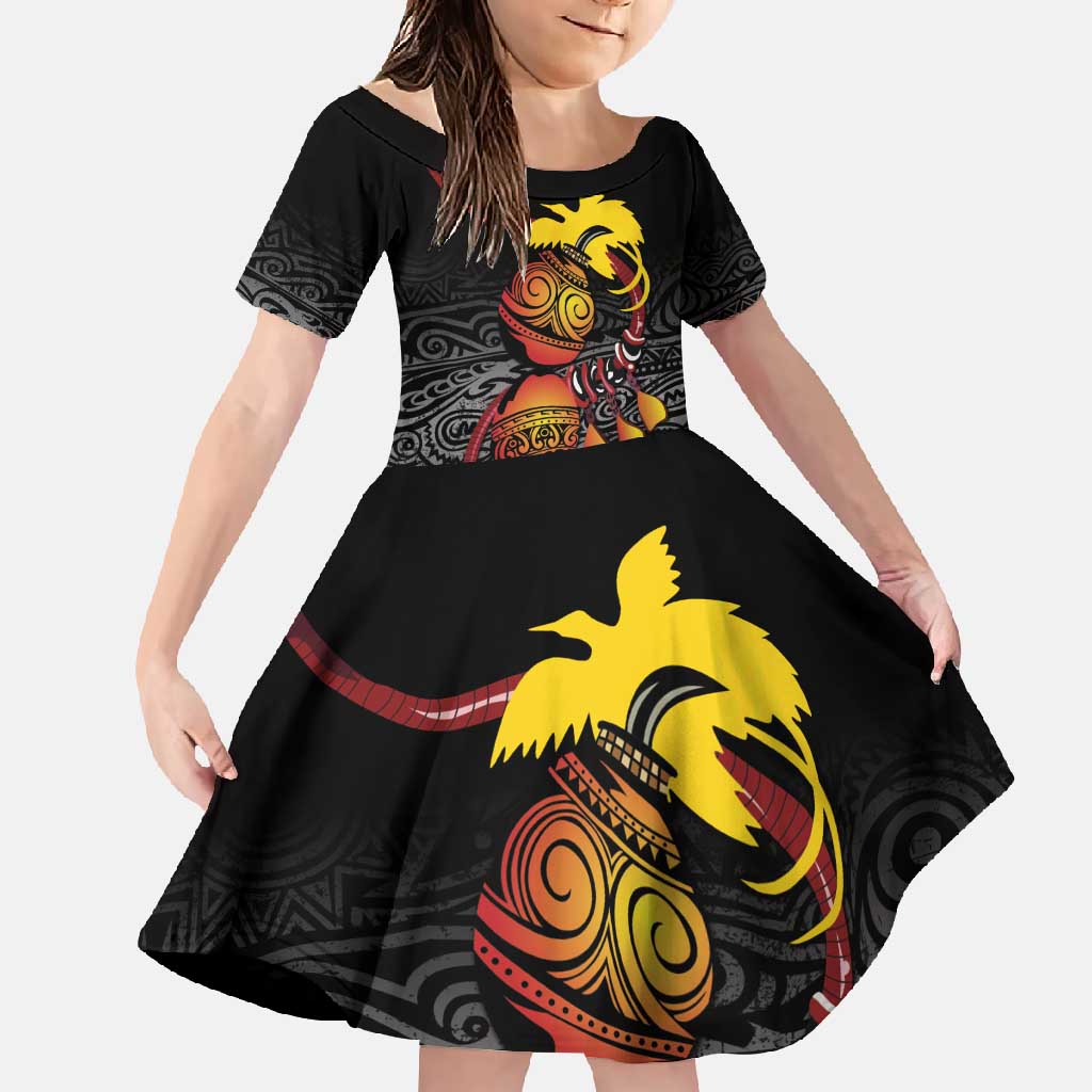 Personalized Papua New Guinea Milne Bay Family Matching Summer Maxi Dress and Hawaiian Shirt Bagi Necklace Mix Lime Pot Grunge LT7 Daughter's Dress Black - Polynesian Pride