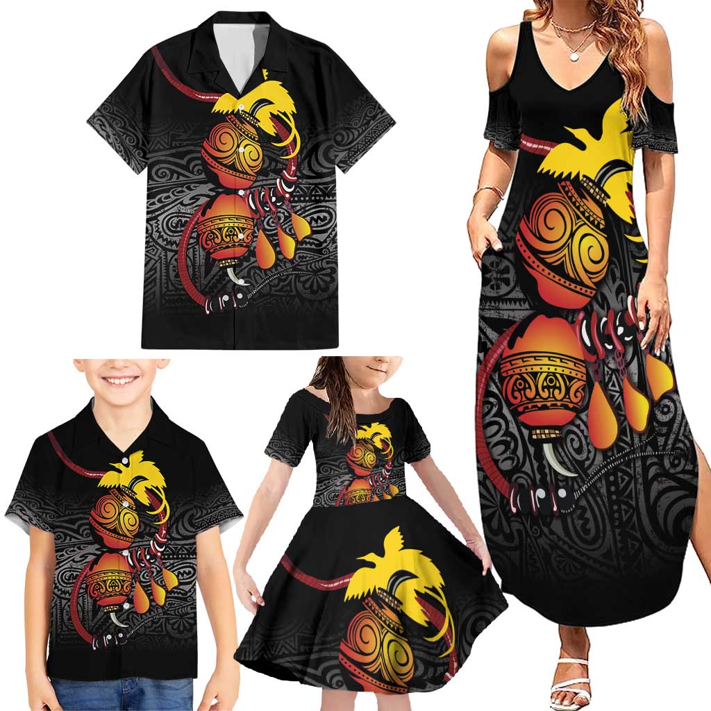 Personalized Papua New Guinea Milne Bay Family Matching Summer Maxi Dress and Hawaiian Shirt Bagi Necklace Mix Lime Pot Grunge LT7 - Polynesian Pride