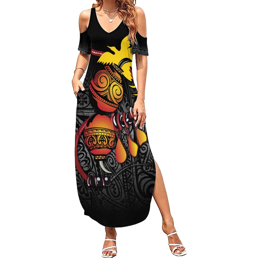 Personalized Papua New Guinea Milne Bay Family Matching Summer Maxi Dress and Hawaiian Shirt Bagi Necklace Mix Lime Pot Grunge LT7 Mom's Dress Black - Polynesian Pride