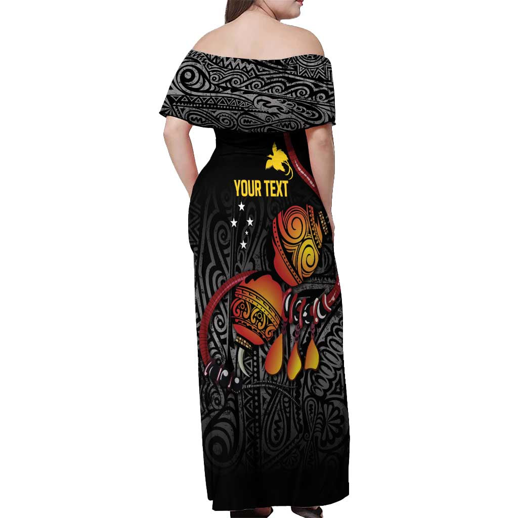 Personalized Papua New Guinea Milne Bay Off Shoulder Maxi Dress Bagi Necklace Mix Lime Pot Grunge