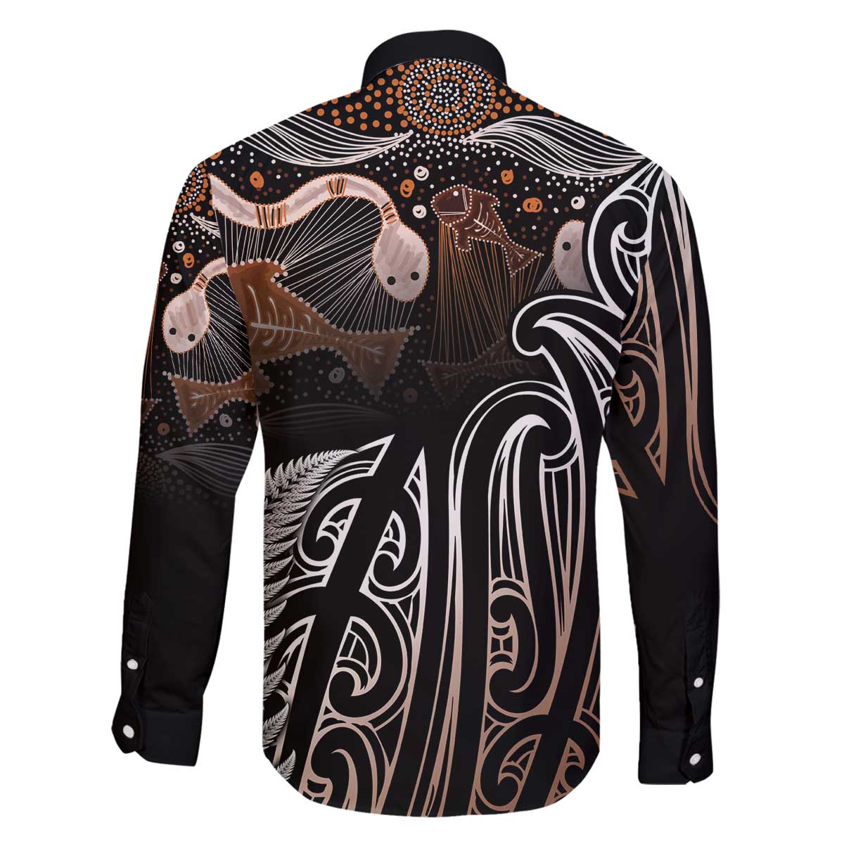 Aotearoa Maori - Australia Indigenous Family Matching Off The Shoulder Long Sleeve Dress and Hawaiian Shirt Koiri Whakairo Mix Aboriginal Art LT7 - Polynesian Pride