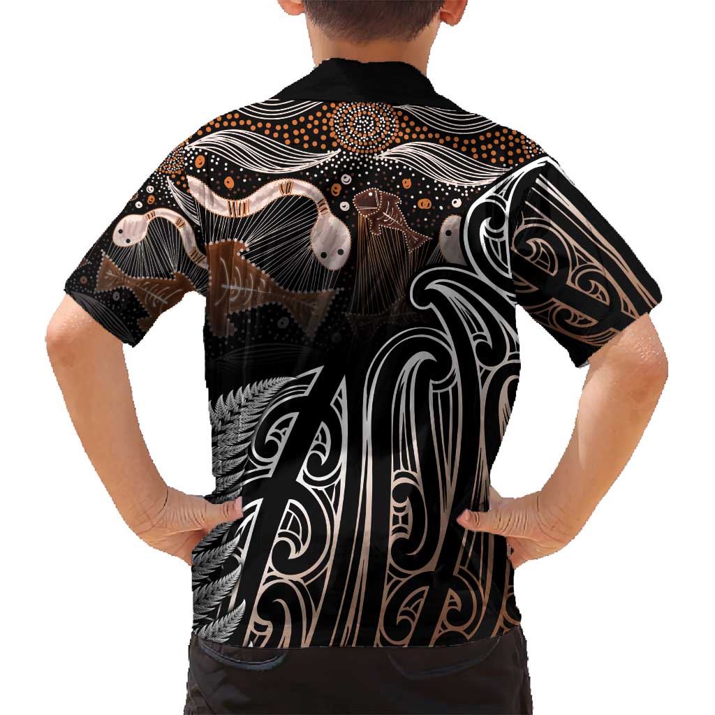 Aotearoa Maori - Australia Indigenous Family Matching Off Shoulder Maxi Dress and Hawaiian Shirt Koiri Whakairo Mix Aboriginal Art LT7 - Polynesian Pride