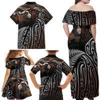 Aotearoa Maori - Australia Indigenous Family Matching Off Shoulder Maxi Dress and Hawaiian Shirt Koiri Whakairo Mix Aboriginal Art LT7 - Polynesian Pride