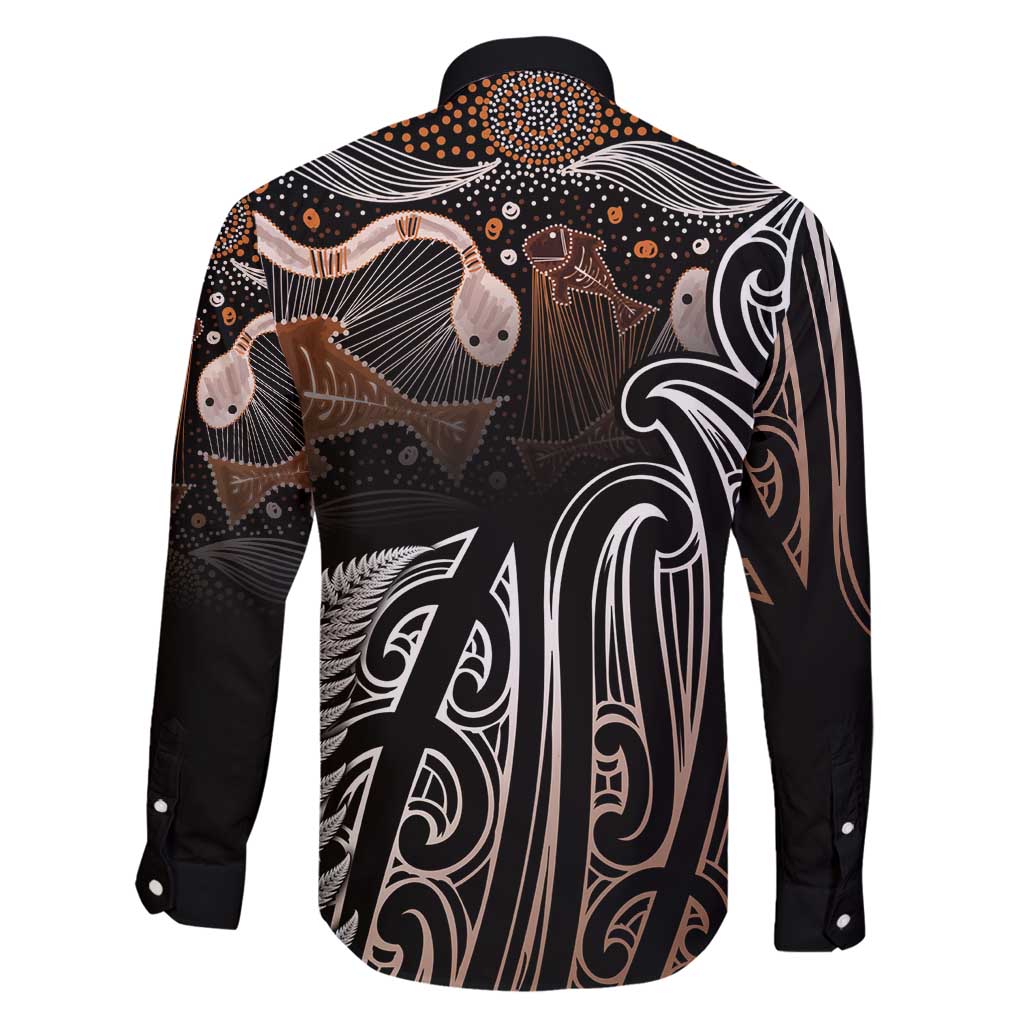 Aotearoa Maori - Australia Indigenous Family Matching Off Shoulder Maxi Dress and Hawaiian Shirt Koiri Whakairo Mix Aboriginal Art LT7 - Polynesian Pride