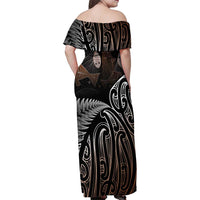 Aotearoa Maori - Australia Indigenous Family Matching Off Shoulder Maxi Dress and Hawaiian Shirt Koiri Whakairo Mix Aboriginal Art LT7 - Polynesian Pride