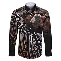 Aotearoa Maori - Australia Indigenous Family Matching Short Sleeve Bodycon Dress and Hawaiian Shirt Koiri Whakairo Mix Aboriginal Art LT7 Dad's Shirt - Long Sleeve Brown - Polynesian Pride