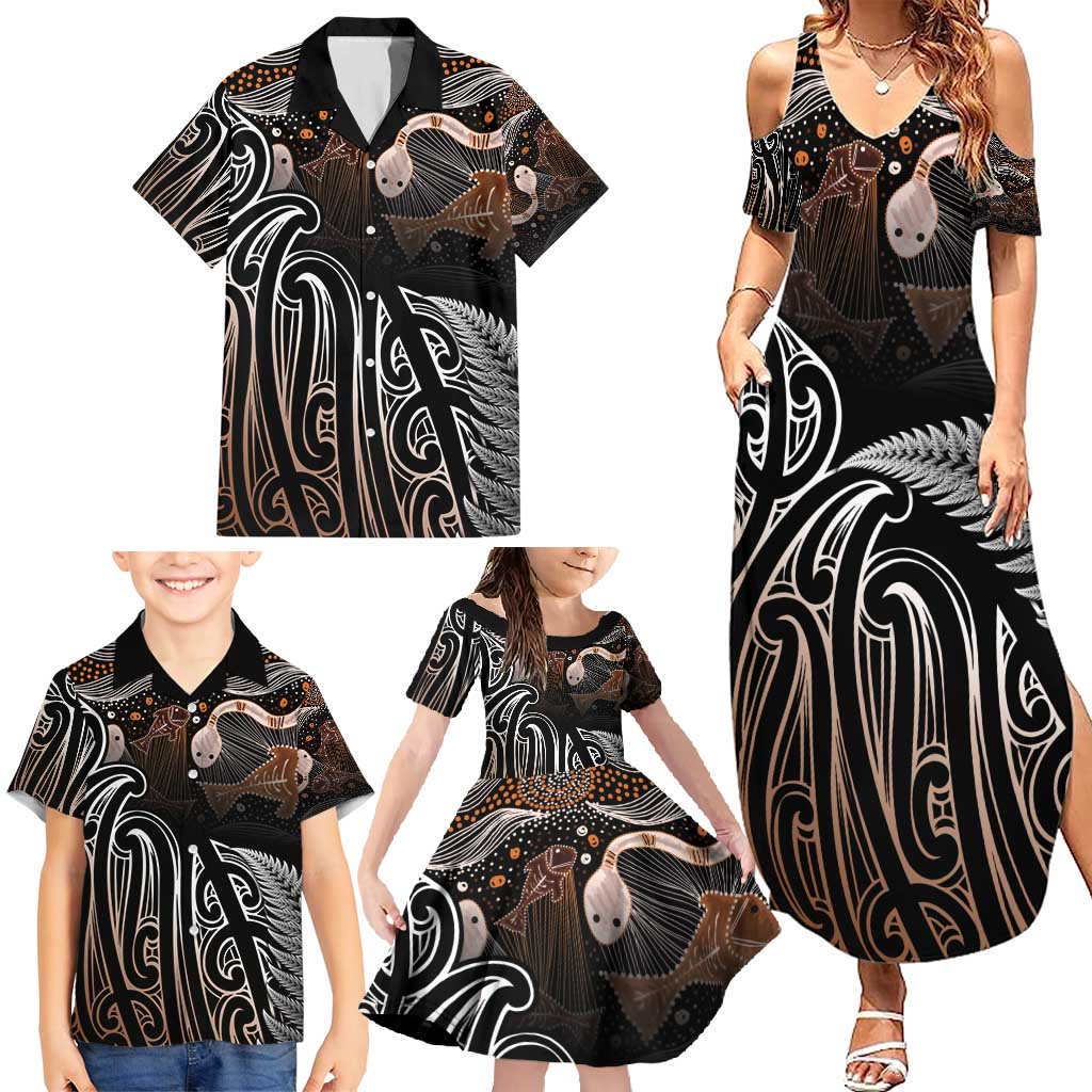 Aotearoa Maori - Australia Indigenous Family Matching Summer Maxi Dress and Hawaiian Shirt Koiri Whakairo Mix Aboriginal Art LT7 - Polynesian Pride