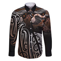 Aotearoa Maori - Australia Indigenous Family Matching Summer Maxi Dress and Hawaiian Shirt Koiri Whakairo Mix Aboriginal Art LT7 Dad's Shirt - Long Sleeve Brown - Polynesian Pride