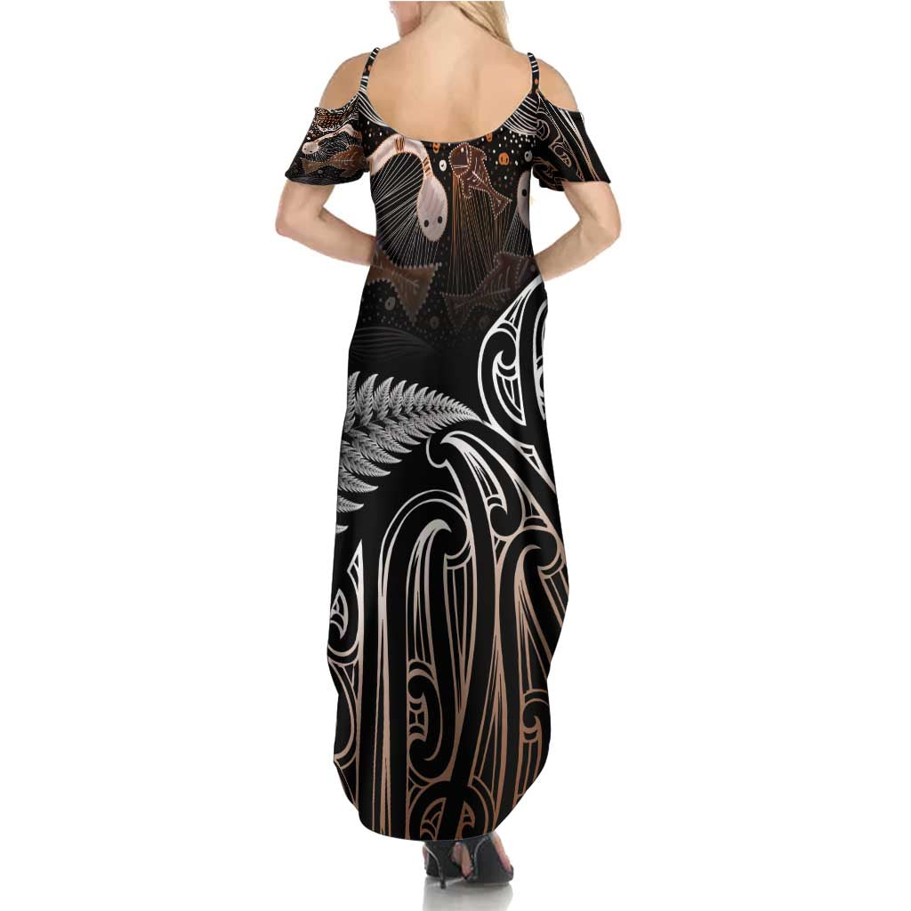 Aotearoa Maori - Australia Indigenous Family Matching Summer Maxi Dress and Hawaiian Shirt Koiri Whakairo Mix Aboriginal Art LT7 - Polynesian Pride