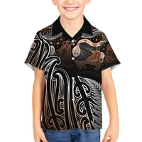Aotearoa Maori - Australia Indigenous Family Matching Summer Maxi Dress and Hawaiian Shirt Koiri Whakairo Mix Aboriginal Art LT7 Son's Shirt Brown - Polynesian Pride