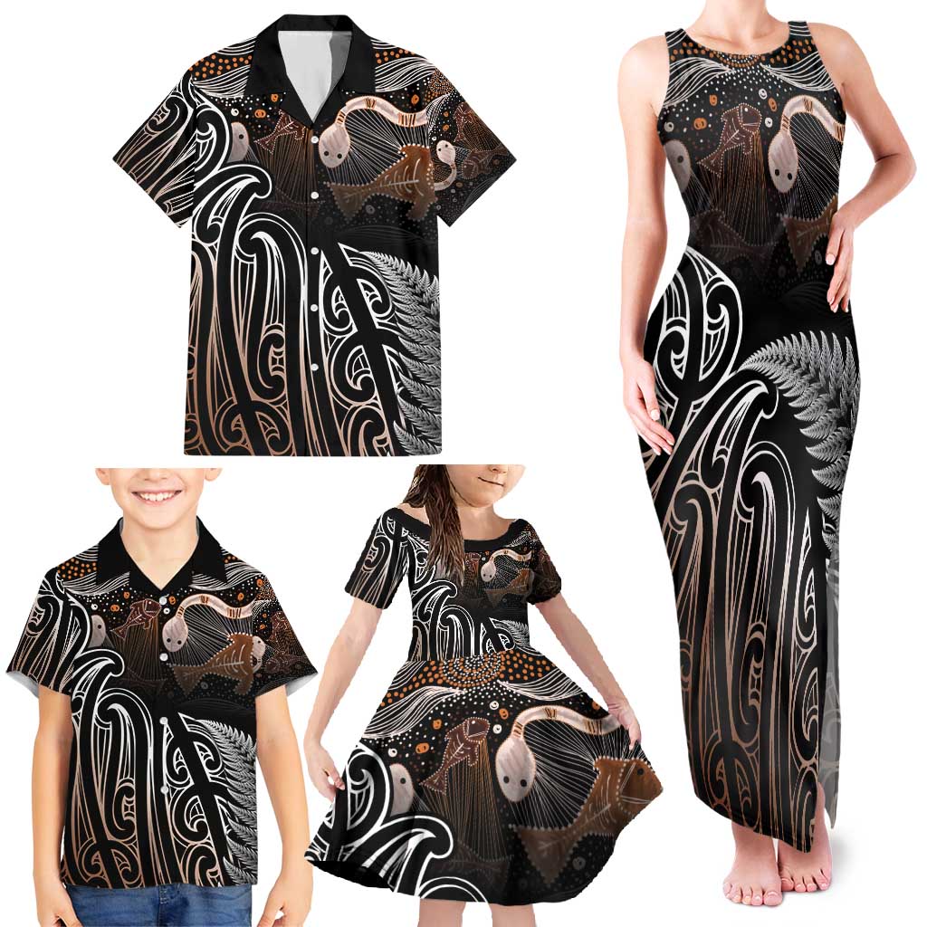 Aotearoa Maori - Australia Indigenous Family Matching Tank Maxi Dress and Hawaiian Shirt Koiri Whakairo Mix Aboriginal Art LT7 - Polynesian Pride
