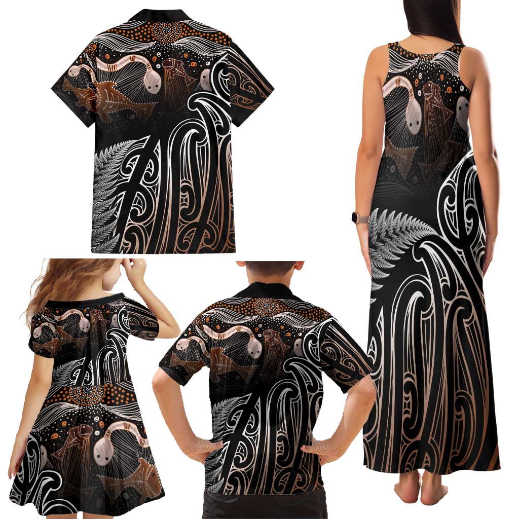 Aotearoa Maori - Australia Indigenous Family Matching Tank Maxi Dress and Hawaiian Shirt Koiri Whakairo Mix Aboriginal Art LT7 - Polynesian Pride