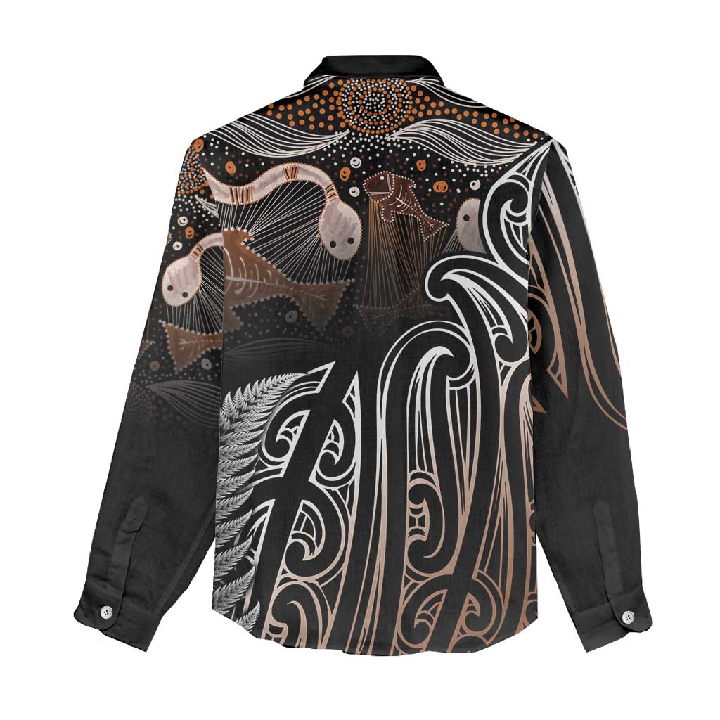 Aotearoa Maori - Australia Indigenous Women Casual Shirt Koiri Whakairo Mix Aboriginal Art - Polynesian Pride