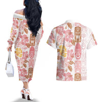 Christmas Aloha Hawaii Tiki Couples Matching Off The Shoulder Long Sleeve Dress and Hawaiian Shirt Hibiscus Spring Colors LT7 - Polynesian Pride