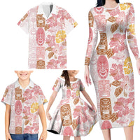 Christmas Aloha Hawaii Tiki Family Matching Long Sleeve Bodycon Dress and Hawaiian Shirt Hibiscus Spring Colors LT7 - Polynesian Pride