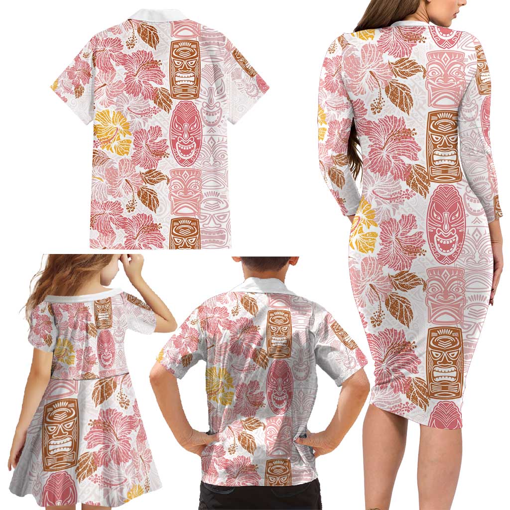 Christmas Aloha Hawaii Tiki Family Matching Long Sleeve Bodycon Dress and Hawaiian Shirt Hibiscus Spring Colors LT7 - Polynesian Pride