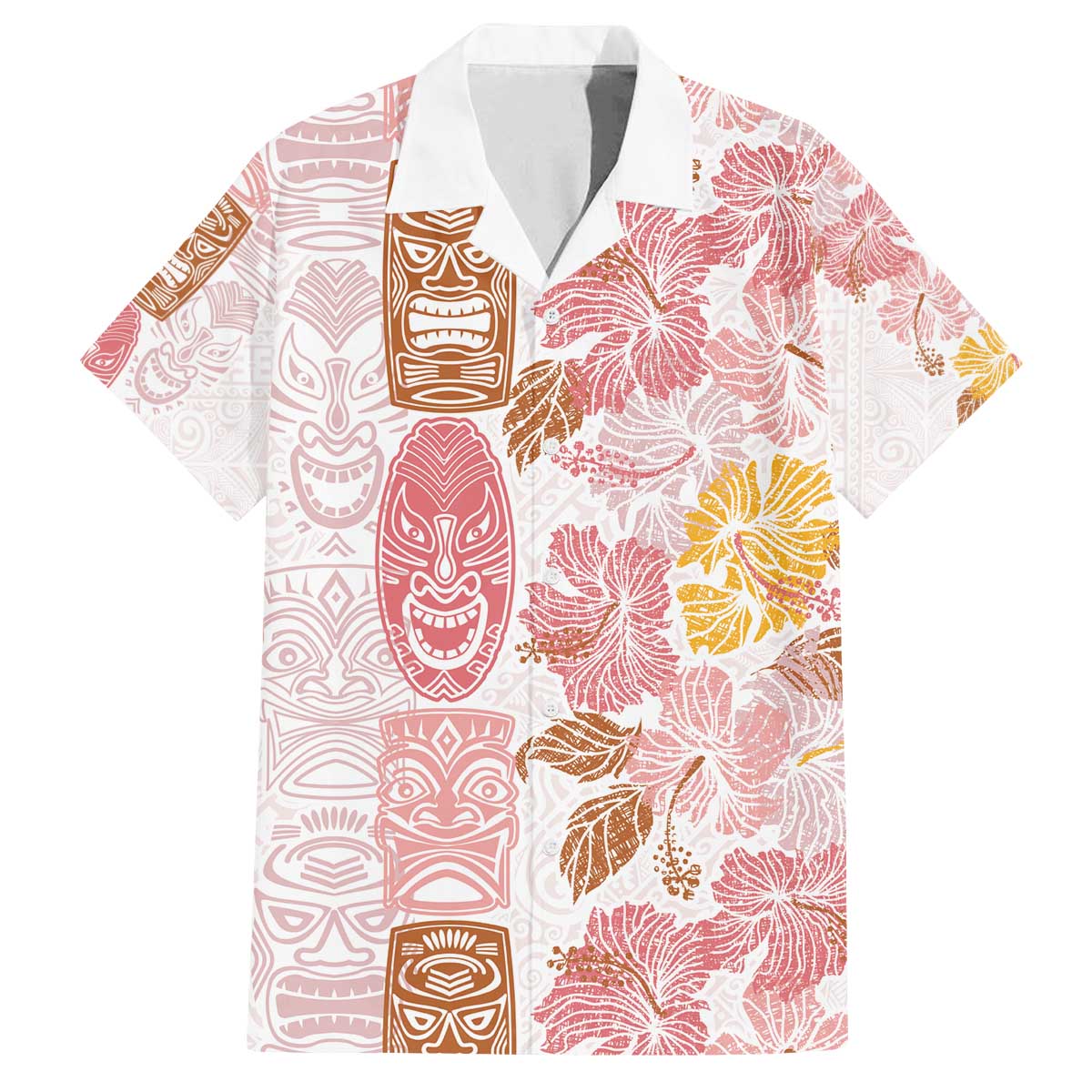 Christmas Aloha Hawaii Tiki Family Matching Off The Shoulder Long Sleeve Dress and Hawaiian Shirt Hibiscus Spring Colors LT7 Dad's Shirt - Short Sleeve Pink - Polynesian Pride