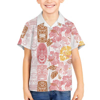 Christmas Aloha Hawaii Tiki Family Matching Off The Shoulder Long Sleeve Dress and Hawaiian Shirt Hibiscus Spring Colors LT7 Son's Shirt Pink - Polynesian Pride