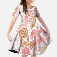 Christmas Aloha Hawaii Tiki Family Matching Puletasi and Hawaiian Shirt Hibiscus Spring Colors LT7 Daughter's Dress Pink - Polynesian Pride