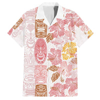 Christmas Aloha Hawaii Tiki Family Matching Puletasi and Hawaiian Shirt Hibiscus Spring Colors LT7 Dad's Shirt - Short Sleeve Pink - Polynesian Pride