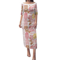 Christmas Aloha Hawaii Tiki Family Matching Puletasi and Hawaiian Shirt Hibiscus Spring Colors LT7 Mom's Dress Pink - Polynesian Pride