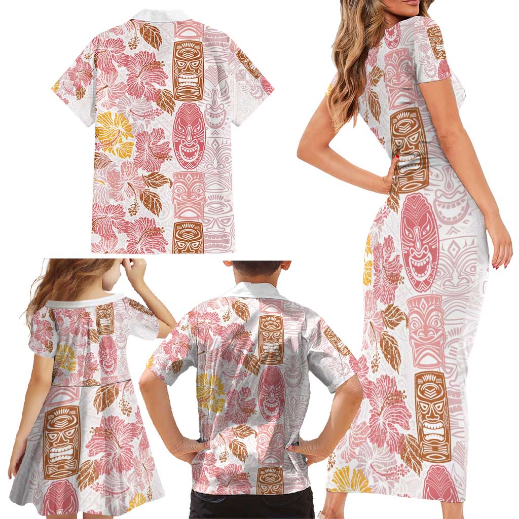 Christmas Aloha Hawaii Tiki Family Matching Short Sleeve Bodycon Dress and Hawaiian Shirt Hibiscus Spring Colors LT7 - Polynesian Pride