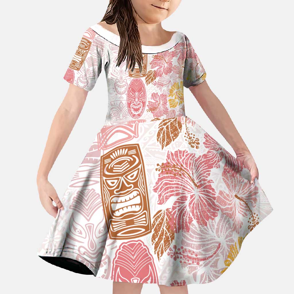 Christmas Aloha Hawaii Tiki Family Matching Summer Maxi Dress and Hawaiian Shirt Hibiscus Spring Colors LT7 Daughter's Dress Pink - Polynesian Pride