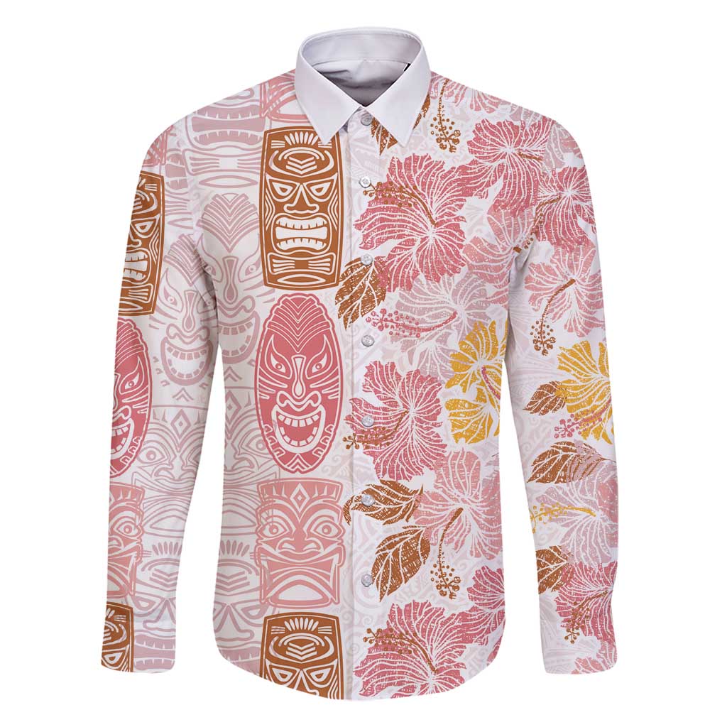 Christmas Aloha Hawaii Tiki Family Matching Tank Maxi Dress and Hawaiian Shirt Hibiscus Spring Colors LT7 Dad's Shirt - Long Sleeve Pink - Polynesian Pride