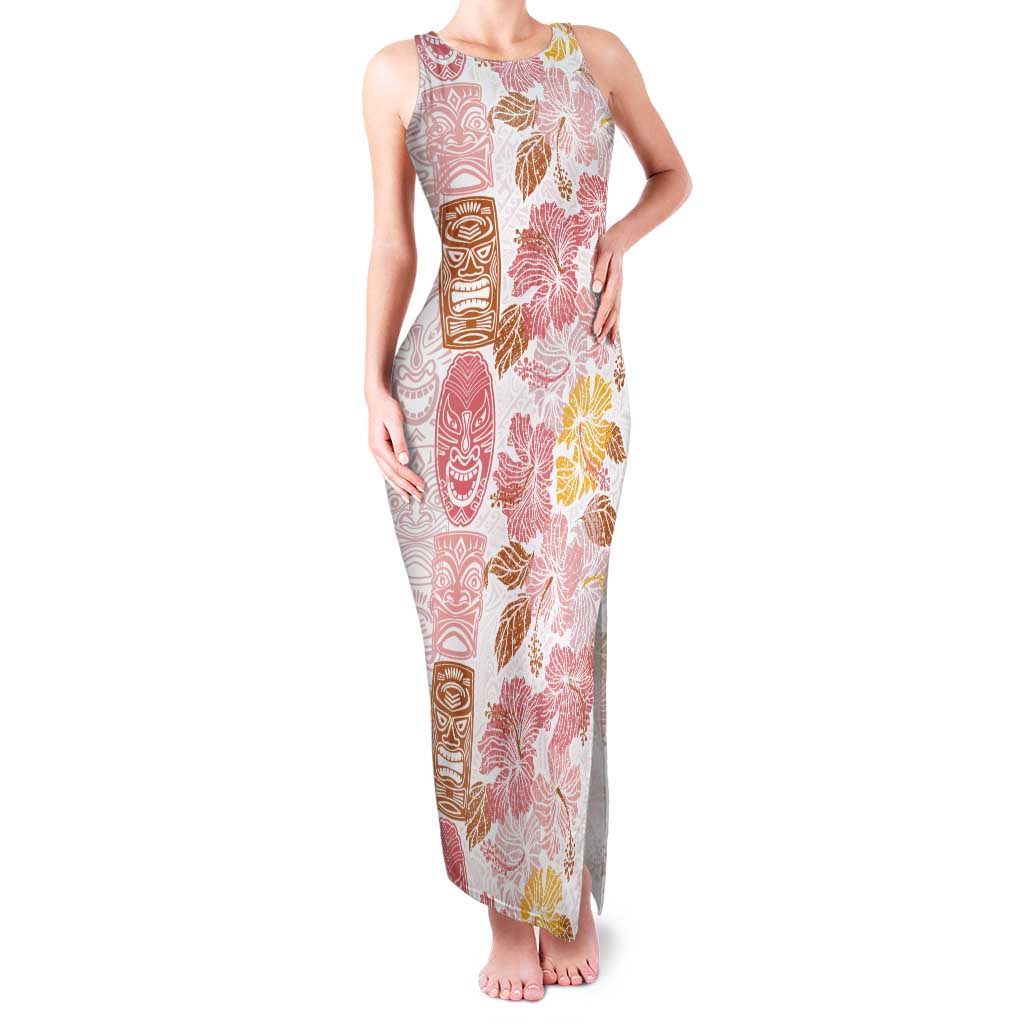 Christmas Aloha Hawaii Tiki Family Matching Tank Maxi Dress and Hawaiian Shirt Hibiscus Spring Colors LT7 Mom's Dress Pink - Polynesian Pride