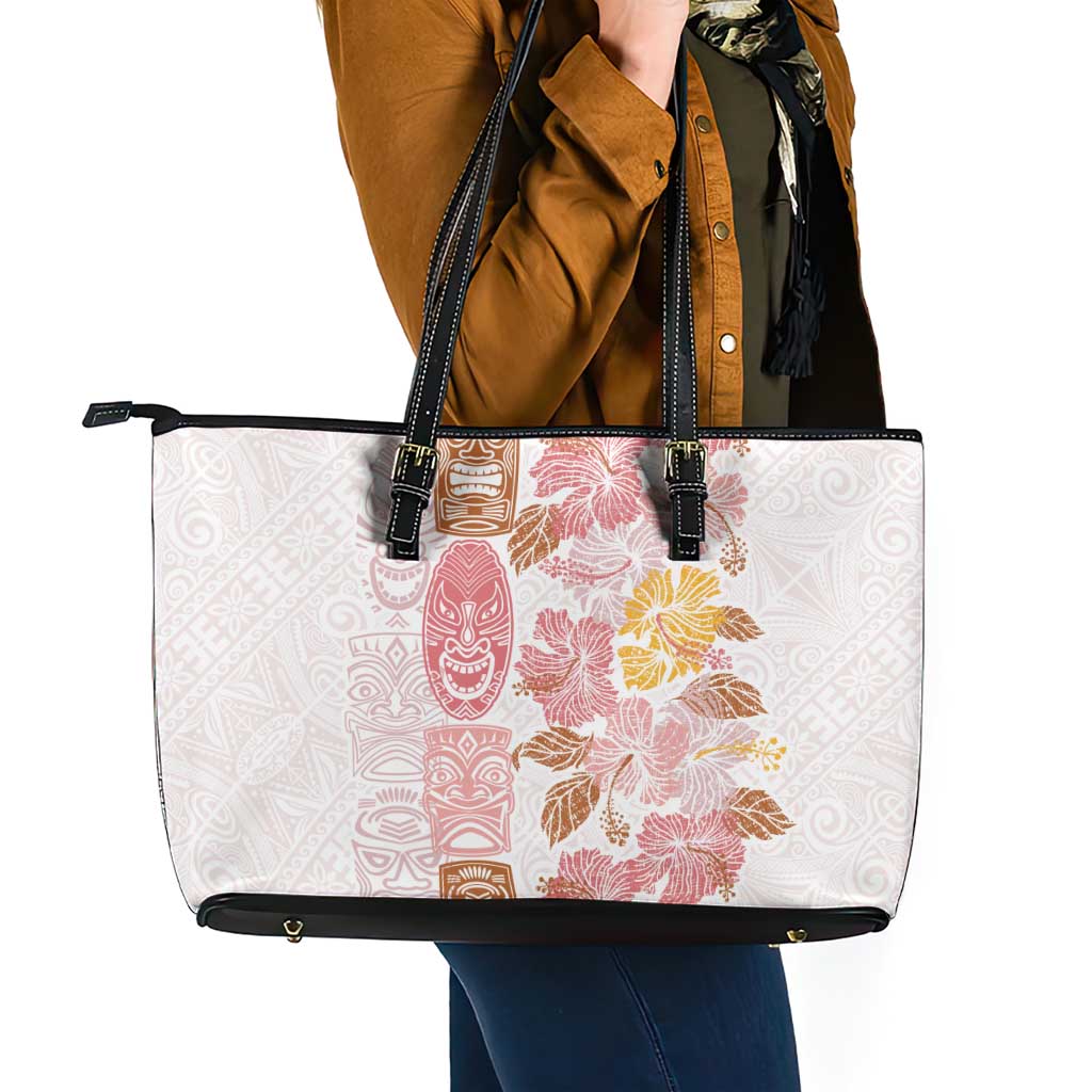 Christmas Aloha Hawaii Tiki Leather Tote Bag Hibiscus Spring Colors - Polynesian Pride