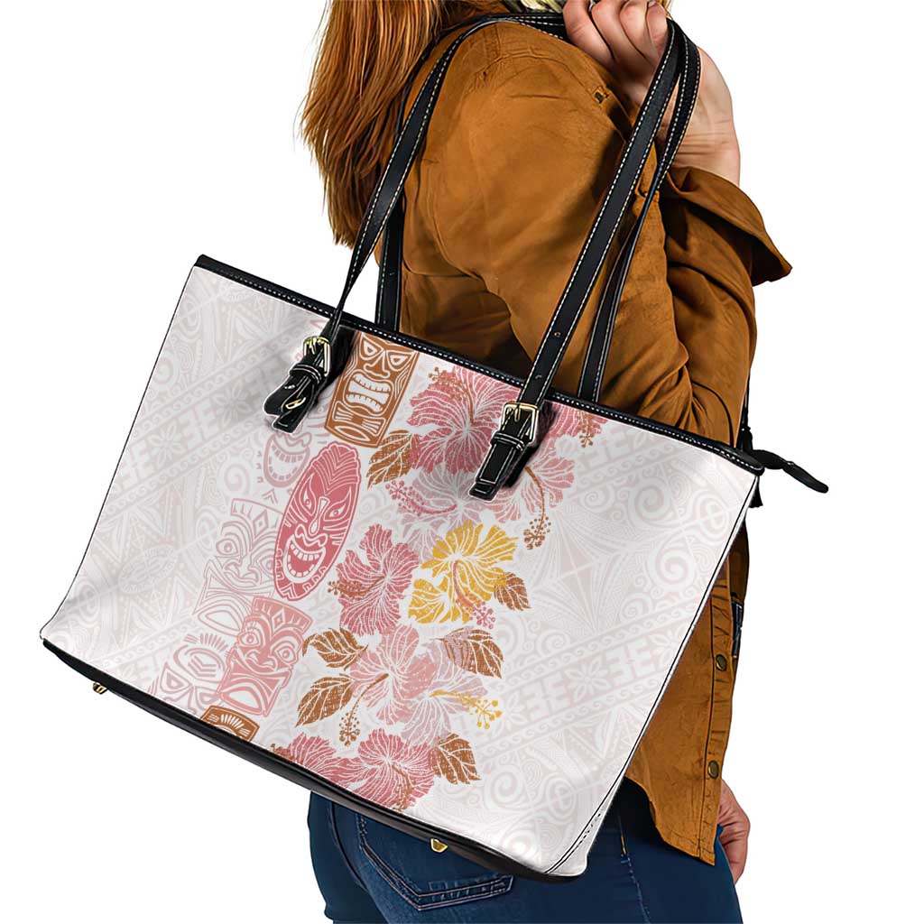 Christmas Aloha Hawaii Tiki Leather Tote Bag Hibiscus Spring Colors - Polynesian Pride