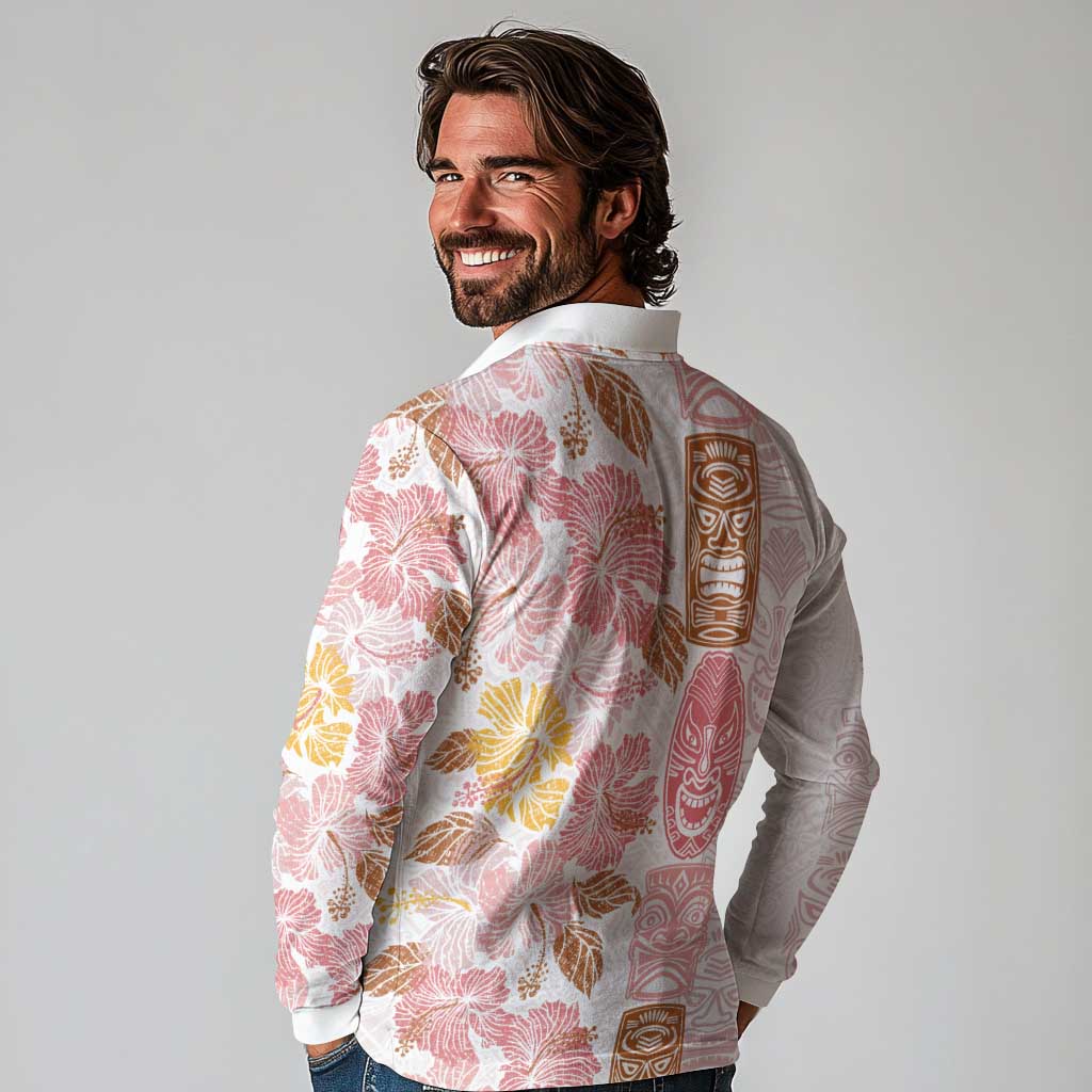 Christmas Aloha Hawaii Tiki Long Sleeve Polo Shirt Hibiscus Spring Colors - Polynesian Pride