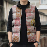 Christmas Aloha Hawaii Tiki Sleeveless Puffer Jacket Hibiscus Spring Colors - Polynesian Pride