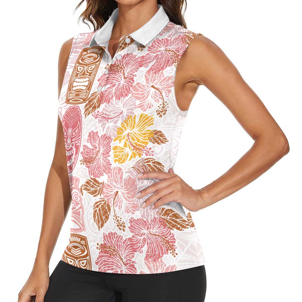 Christmas Aloha Hawaii Tiki Women Sleeveless Polo Shirt Hibiscus Spring Colors - Polynesian Pride