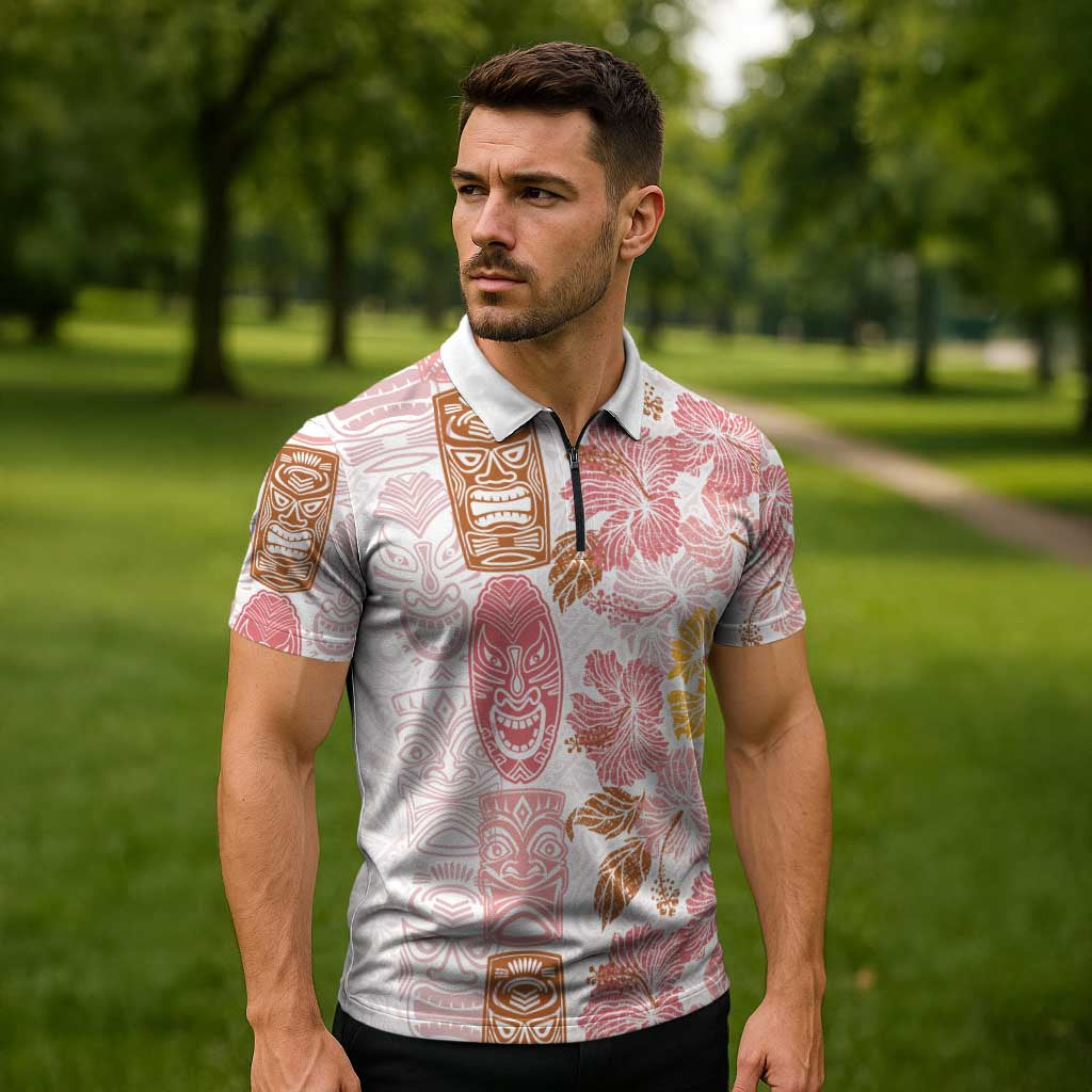 Christmas Aloha Hawaii Tiki Zipper Polo Shirt Hibiscus Spring Colors - Polynesian Pride