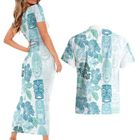 Christmas Aloha Hawaii Tiki Couples Matching Short Sleeve Bodycon Dress and Hawaiian Shirt Hibiscus Summer Colors LT7 - Polynesian Pride