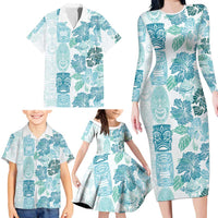 Christmas Aloha Hawaii Tiki Family Matching Long Sleeve Bodycon Dress and Hawaiian Shirt Hibiscus Summer Colors LT7 - Polynesian Pride