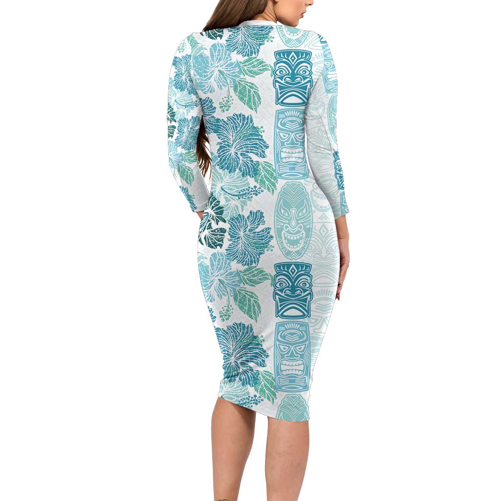 Christmas Aloha Hawaii Tiki Family Matching Long Sleeve Bodycon Dress and Hawaiian Shirt Hibiscus Summer Colors LT7 - Polynesian Pride
