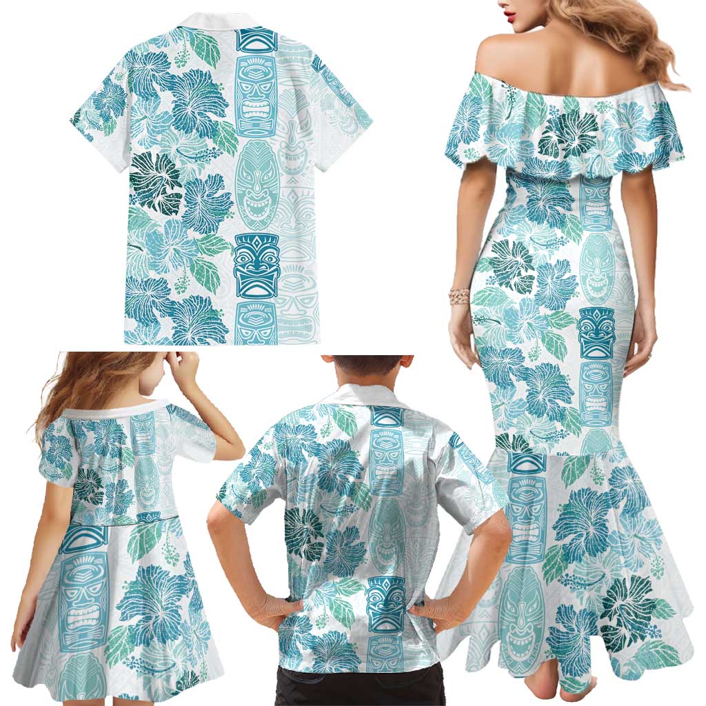 Christmas Aloha Hawaii Tiki Family Matching Mermaid Dress and Hawaiian Shirt Hibiscus Summer Colors LT7 - Polynesian Pride