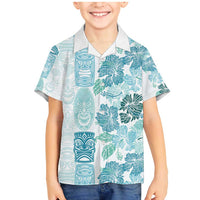 Christmas Aloha Hawaii Tiki Family Matching Mermaid Dress and Hawaiian Shirt Hibiscus Summer Colors LT7 Son's Shirt Turquoise - Polynesian Pride