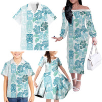Christmas Aloha Hawaii Tiki Family Matching Off The Shoulder Long Sleeve Dress and Hawaiian Shirt Hibiscus Summer Colors LT7 - Polynesian Pride