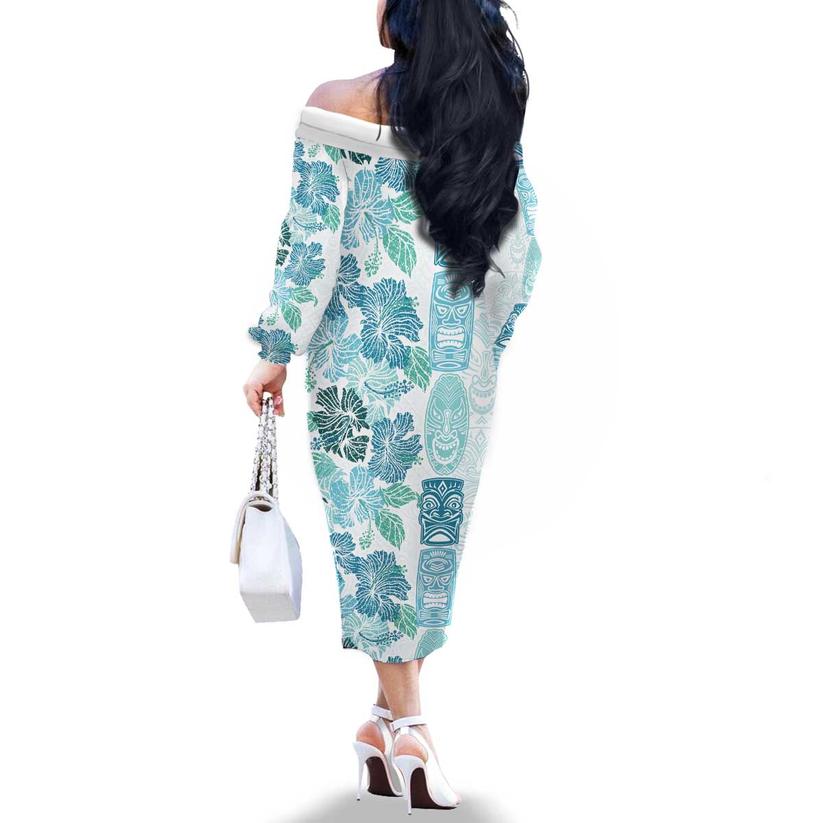 Christmas Aloha Hawaii Tiki Family Matching Off The Shoulder Long Sleeve Dress and Hawaiian Shirt Hibiscus Summer Colors LT7 - Polynesian Pride