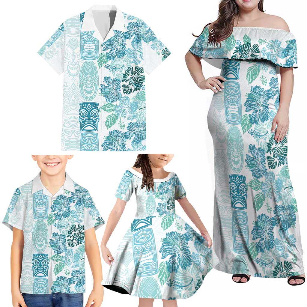 Christmas Aloha Hawaii Tiki Family Matching Off Shoulder Maxi Dress and Hawaiian Shirt Hibiscus Summer Colors LT7 - Polynesian Pride